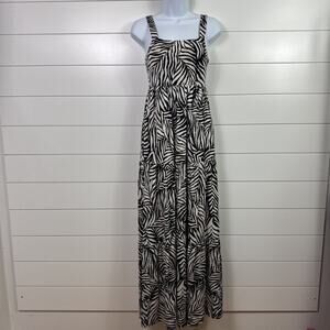 Soma Weekend Pattern Sleeveless Knit Stretch Maxi Dress Black Tan sz XS